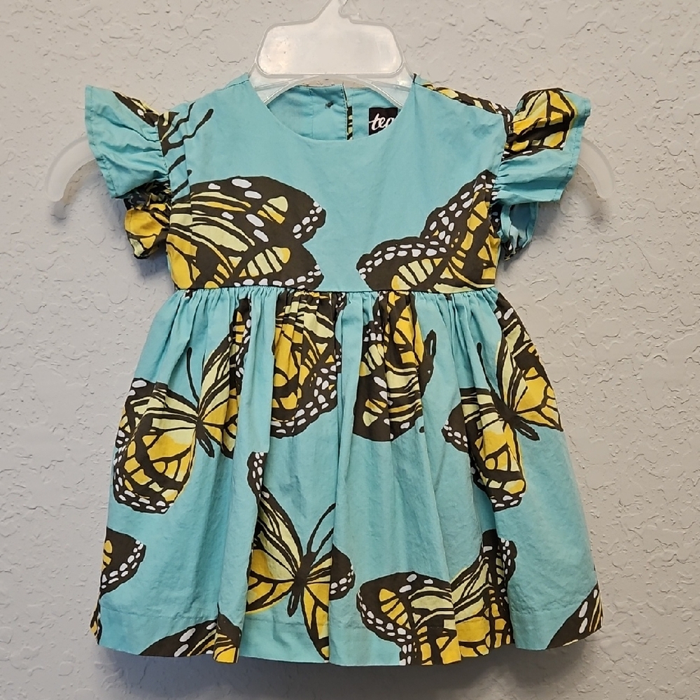tea Collection 100% Cotton Ruffle Sleeve Monarch Migration Dress, Size 12-18M